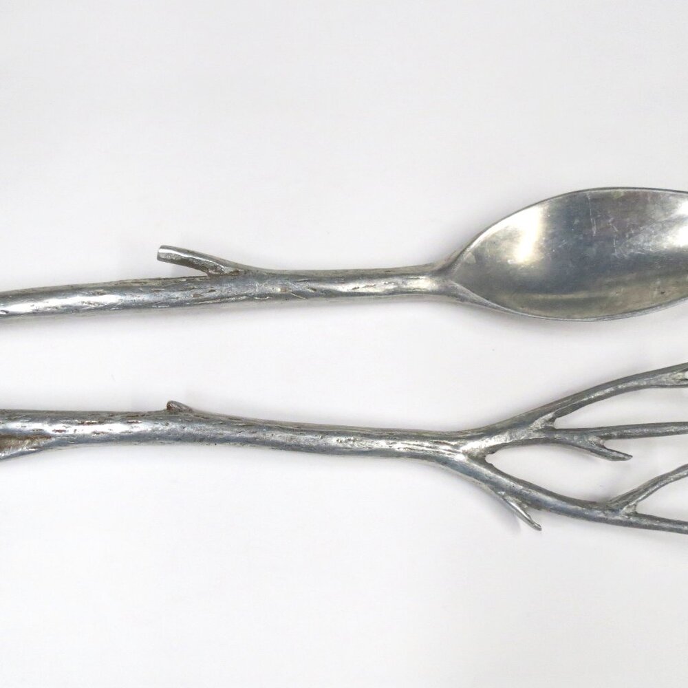 TWIG Tree Branch Salad Servers Spoon & Fork 12” Silvertone